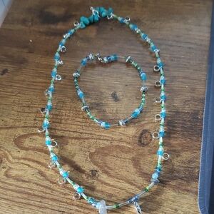 Chic Blue and Silver Beaded Necklace Set 18" Necklace 8" Braclet